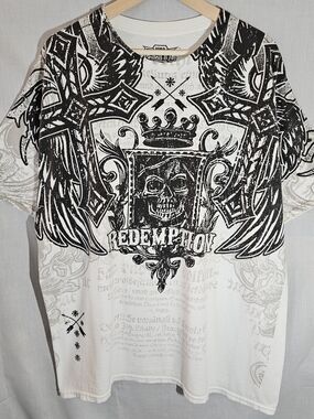 Y2K MMA Elite Redemption Skull x Wings Graphic Tee - Black on White